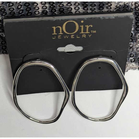 Silver Tone Bent Hoop Earrings by nOir - Picture 1 of 6